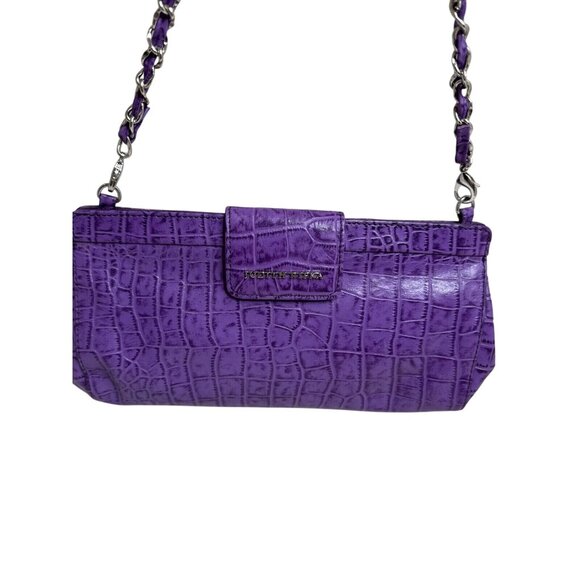 Judith Ripka Purple Croc Embossed Faux Leather Chain Strap Clutch Bag - Picture 3 of 10